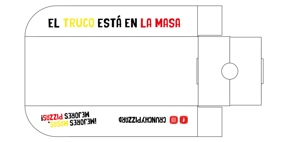 Diseño de packaging e identidad visual para Crunchy Pizza realizado por Búho Estudio Creativo.